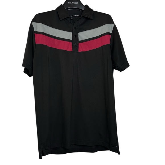 Travis Mathew Polo Shirt Men Large Short Sleeve Golf Black Grey Red Embroidered‎ - Picture 1 of 8
